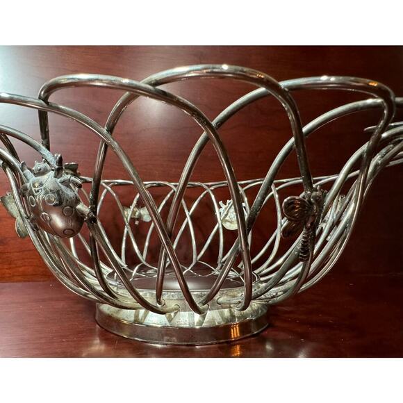Vintage Godinger Silver Art Company Wire Fruit Bowl With Cute Bug Accents - Picture 5 of 8